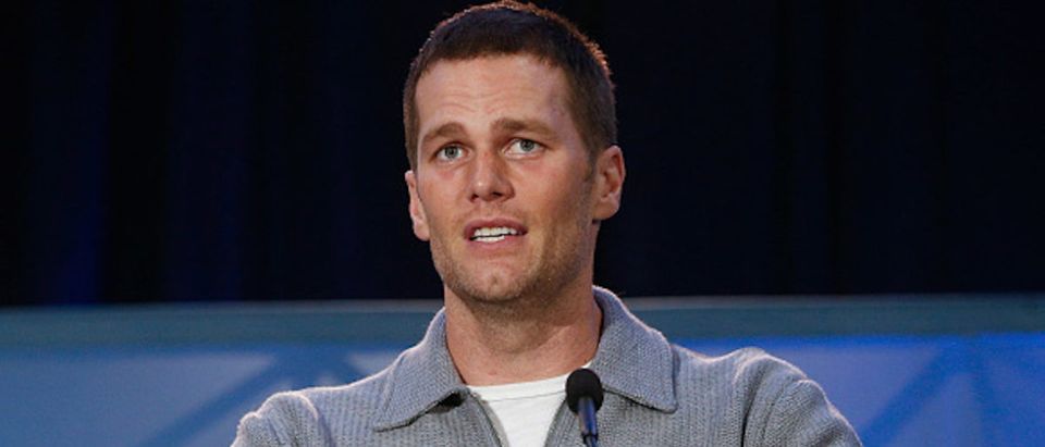 Super Bowl LI MVP Tom Brady talks with the media about their win over the Atlanta Falcons at the Super Bowl Winner and MVP press conference on February 6, 2017 in Houston, Texas. (Photo by Bob Levey/Getty Images)
