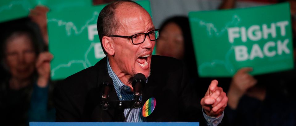 SALT LAKE CITY, UT - APRIL 21: DNC Chairman Tom Perez, speaks to a crowd of supporters at a Democratic unity rally at the Rail Event Center on April 21, 2017 in Salt Lake City, Utah. Sanders and Perez are holding several rallies around the country trying unify the Democratic party. (Photo by George Frey/Getty Images)