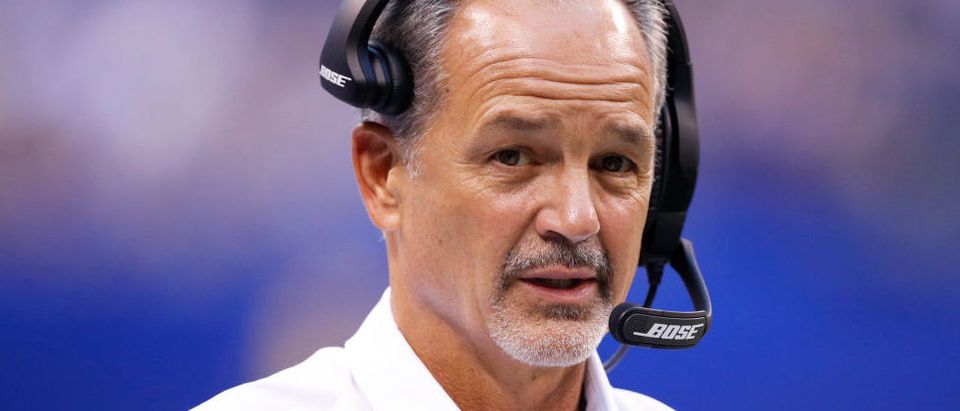 Head coach Chuck Pagano of the Indianapolis Colts looks on in the first half of a preseason game against the Cincinnati Bengals at Lucas Oil Stadium on August 31, 2017 in Indianapolis, Indiana. (Photo by Joe Robbins/Getty Images)