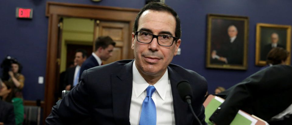U.S. Treasury Secretary Steve Mnuchin arrives to testify before the House Financial Services and General Government Subcommittee hearing on the Treasury Department's budget on Capitol Hill in Washington