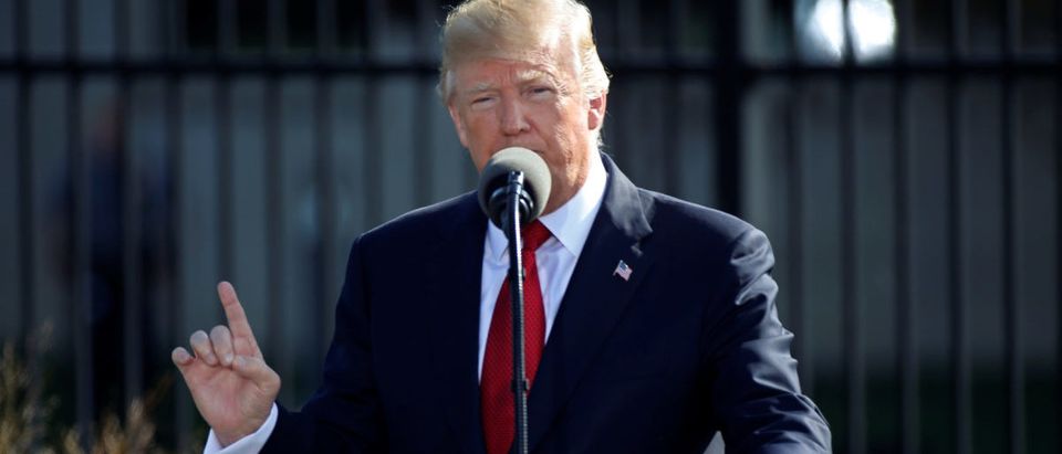 U.S. President Trump speaks during ceremonies in honor of the victims of the 9/11 attacks at the Pentagon in Arlington, Virginia