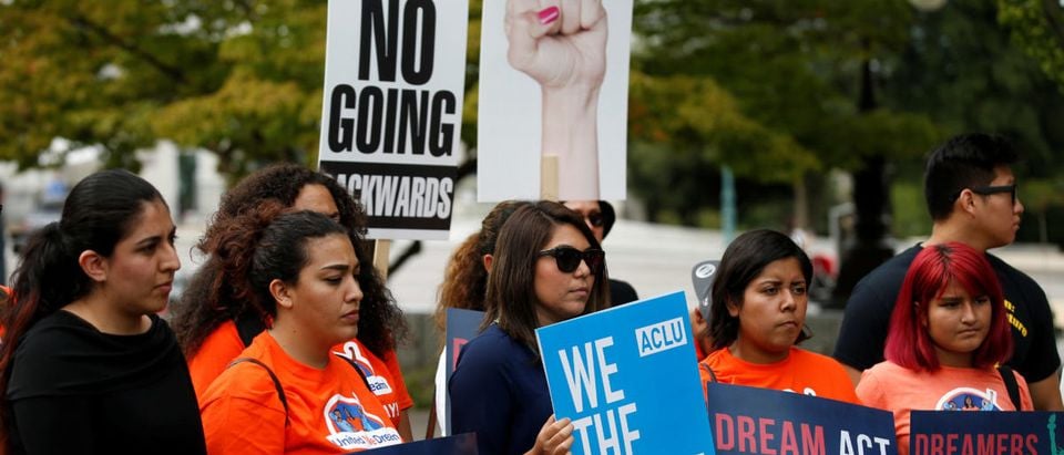 Immigration activists and DACA recipients take part in a rally about the importance of passing a clean DREAM Act before delivering a million signatures to Congress on Capitol Hill in Washington, U.S., September 12, 2017. REUTERS/Joshua Roberts