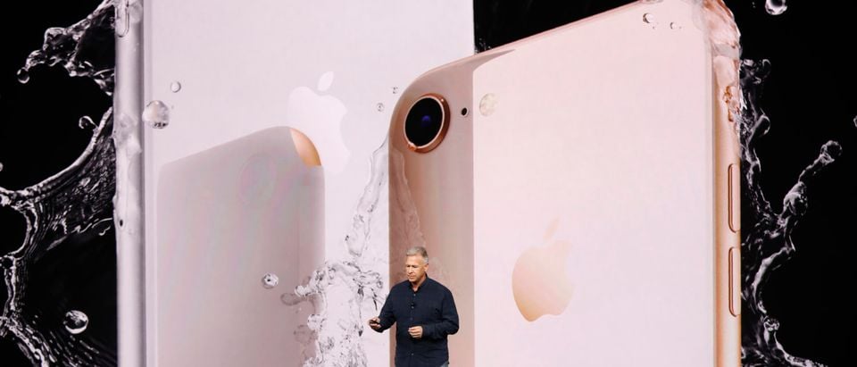 Apple's Schiller introduces the iPhone 8 during a launch event in Cupertino