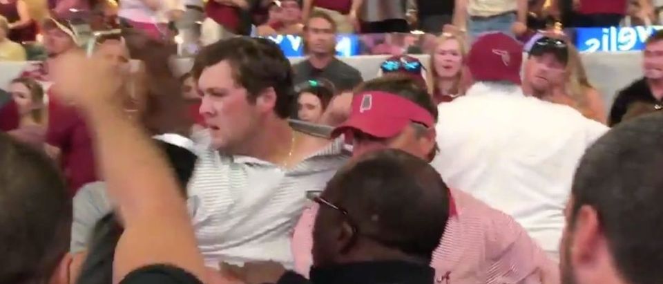 Fight in the stands (Credit: Screenshot/Twitter Barstool Bama video)
