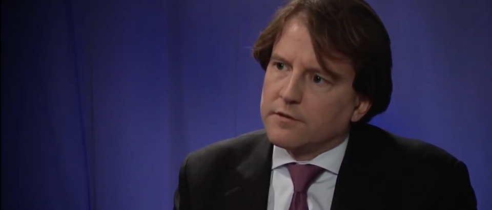 White House Counsel Don McGahn discussing campaign finance in 2013. (YouTube screenshot/The Cato Institute)