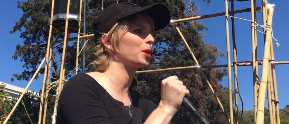 Chelsea Manning speaking at an antifa rally. Screenshot/YouTube.
