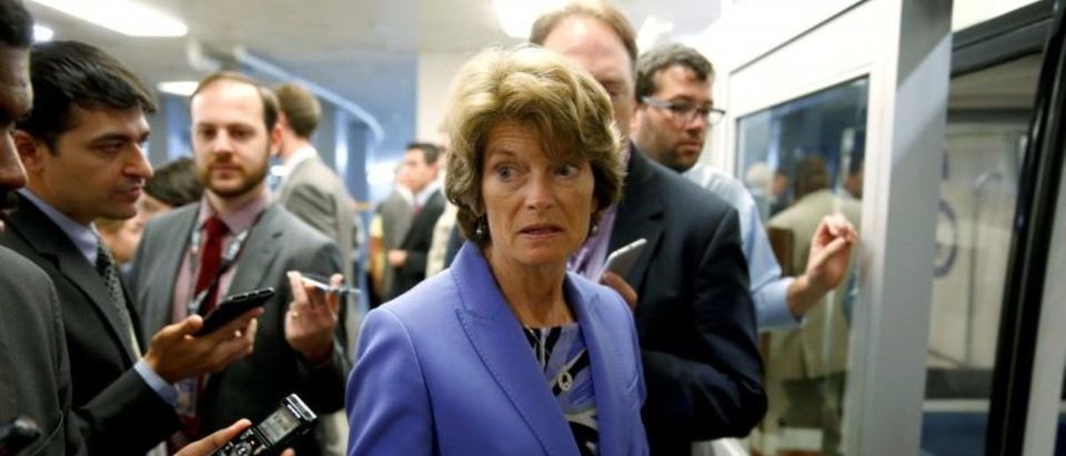FILE PHOTO: Senator Murkowski (R-AK) speaks to reporters after the Senate approved $15.25 billion in aid for areas affected by Hurricane Harvey in Washington