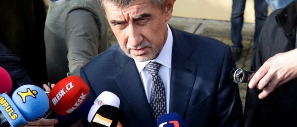 The leader of ANO party Andrej Babis speaks to media after casting his vote in parliamentary elections in Prague