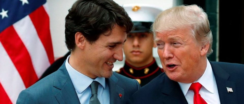 FILE PHOTO: U.S. President Trump welcomes Canadian Prime Minister Trudeau at the White House in Washington