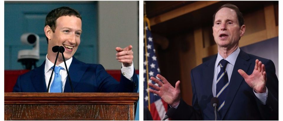 Left: CAMBRIDGE, MA - MAY 25: Facebook Founder and CEO Mark Zuckerberg delivers the commencement address at the Alumni Exercises at Harvard's 366th commencement exercises on May 25, 2017 in Cambridge, Massachusetts. Right: WASHINGTON, DC - MARCH 11: Sen. Ron Wyden (D-OR) speaks about ending sequestration during a news conference on Capitol Hill, March 11, 2015 in Washington, DC. (Photo by Mark Wilson/Getty Images)