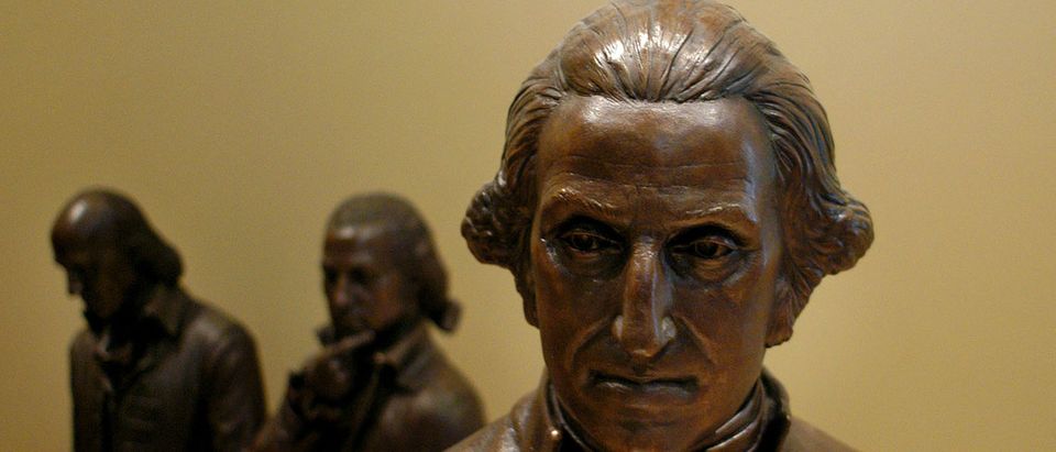 A sculpture of George Washington is seen on display in Signers Hall, where visitors can walk among delegates of the Constitutional Convention, during a preview of the National Constitution Center July 1, 2003 in Philadelphia, Pennsylvania. The National Constitution Center will be the only museum in the U.S. dedicated to honoring and explaining the U.S. Constitution. Supreme Court Justice Sandra Day O'Connor will receive the Philadelphia Liberty Medal at the NCC's grand opening on July 4, 2003. (Photo by William Thomas Cain/Getty Images)