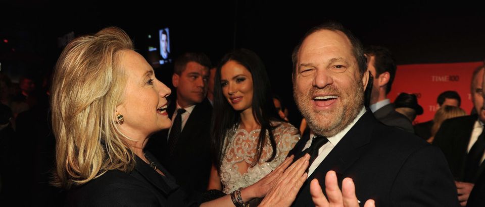 NEW YORK, NY - APRIL 24: Secretary of State Hillary Rodham Clinton and producer Harvey Weinstein attend the TIME 100 Gala, TIME'S 100 Most Influential People In The World, cocktail party at Jazz at Lincoln Center on April 24, 2012 in New York City. (Photo by Larry Busacca/Getty Images for TIME)