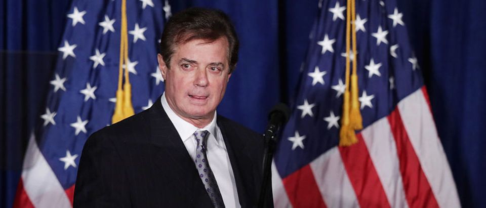 WASHINGTON, DC - APRIL 27: Paul Manafort, advisor to Republican presidential candidate Donald Trump's campaign, checks the teleprompters before Trump's speech at the Mayflower Hotel April 27, 2016 in Washington, DC. A real estate billionaire and reality television star, Trump beat his GOP challengers by double digits in Tuesday's presidential primaries in Pennsylvania, Maryland, Deleware, Rhode Island and Connecticut. "I consider myself the presumptive nominee, absolutely," Trump told supporters at the Trump Tower following yesterday's wins. (Photo by Chip Somodevilla/Getty Images)