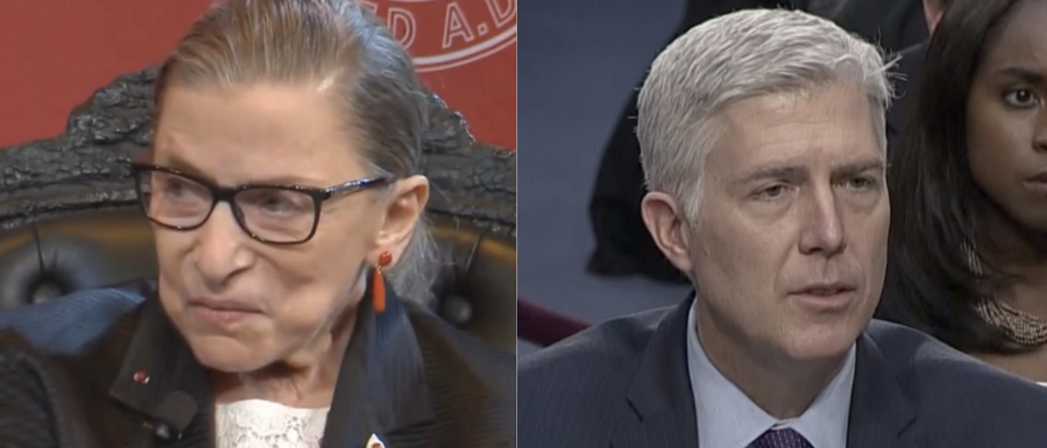 Justice Ruth Bader Ginsburg (L) and Justice Neil Gorsuch (R) (Screenshots/YouTube)