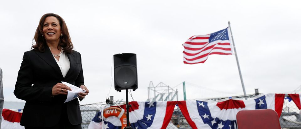 Senator Kamala Harris (D-CA) attends a ceremony where children were sworn in as U.S. Citizens on the deck of the USS Iowa Museum in Los Angeles, California, U.S., July 3, 2017. REUTERS/Mario Anzuoni