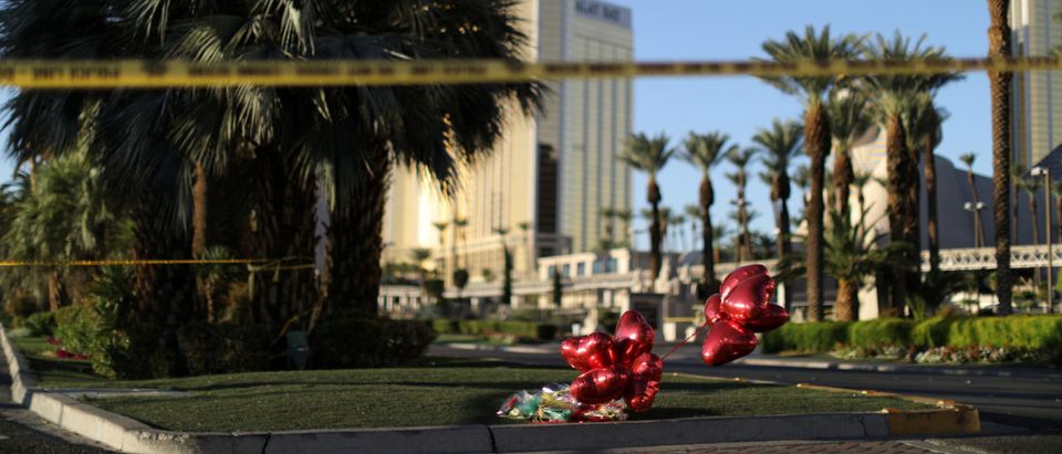 A makeshift memorial is seen next to the site of the Route 91 music festival mass shooting outside the Mandalay Bay Resort and Casino in Las Vegas, Nevada, U.S., October 3, 2017. REUTERS/Lucy Nicholson