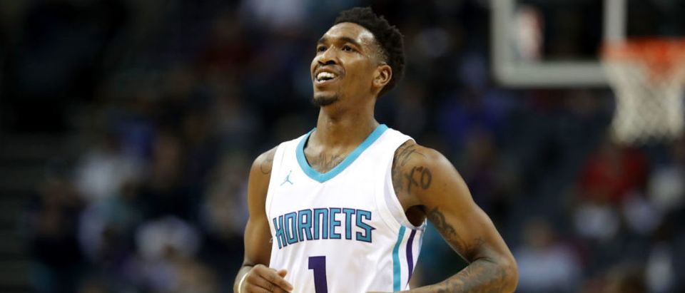 Malik Monk #1 of the Charlotte Hornets reacts after a play against the Denver Nuggets during their game at Spectrum Center on October 25, 2017 in Charlotte, N.C. (Photo by Streeter Lecka/Getty Images)
