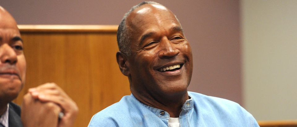 O.J. Simpson reacts during his parole hearing at Lovelock Correctional Center in Lovelock