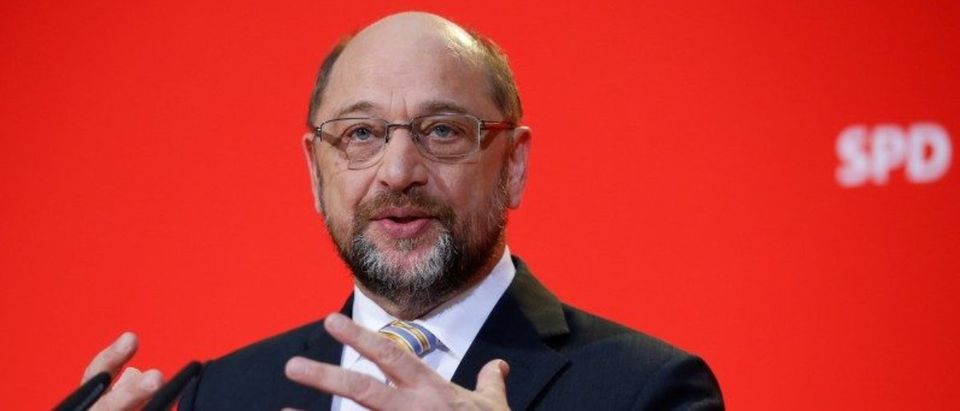 The leader of the Social Democrats Martin Schulz gives a statement at the party headquarter in Berlin