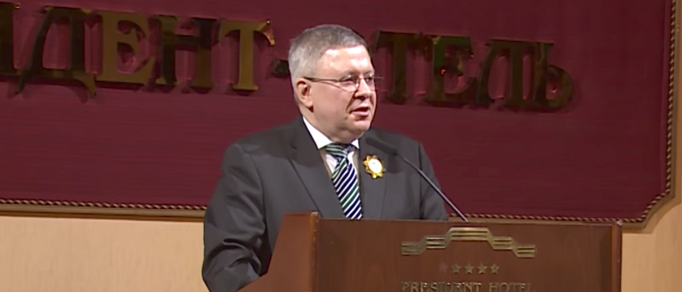 Aleksander Torshin speaks at The 16th annual Russian National Prayer Breakfast in Moscow, March 15, 2016. (Youtube screen grab)