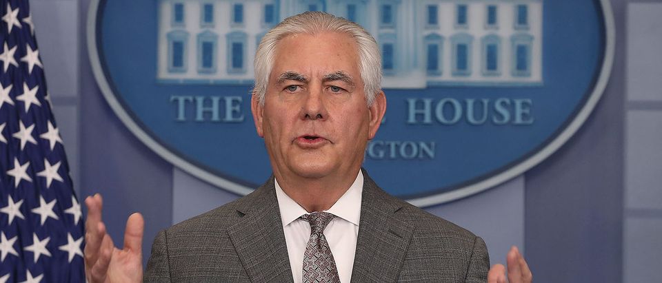 Secretary of State Rex Tillerson speaks to the media about North Korea during White House Press Secretary Sarah Huckabee's daily press briefing at the White House on November 20, 2017 in Washington, DC. (Photo by Mark Wilson/Getty Images)