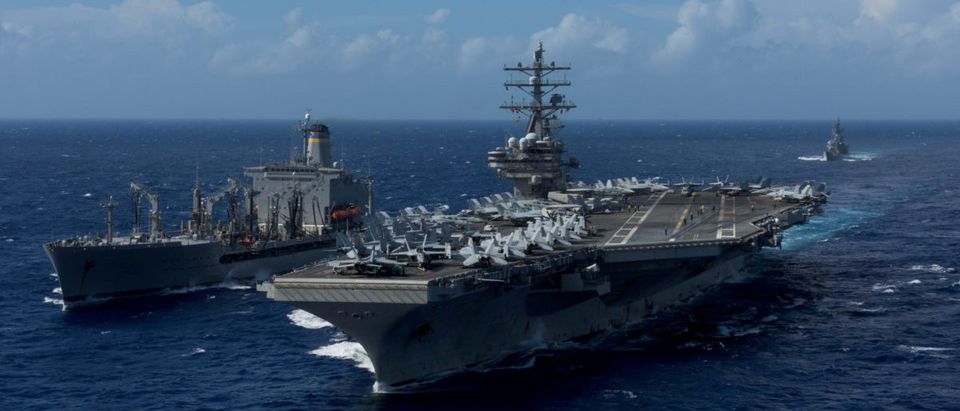 The USS Ronald Reagan in waters around Okinawa southwest of the Korean peninsula, October 9, 2017. U.S. Navy/Mass Communication Specialist 2nd Class Kenneth Abbate/via REUTERS ATTENTION EDITORS - THIS IMAGE HAS BEEN SUPPLIED BY A THIRD PARTY