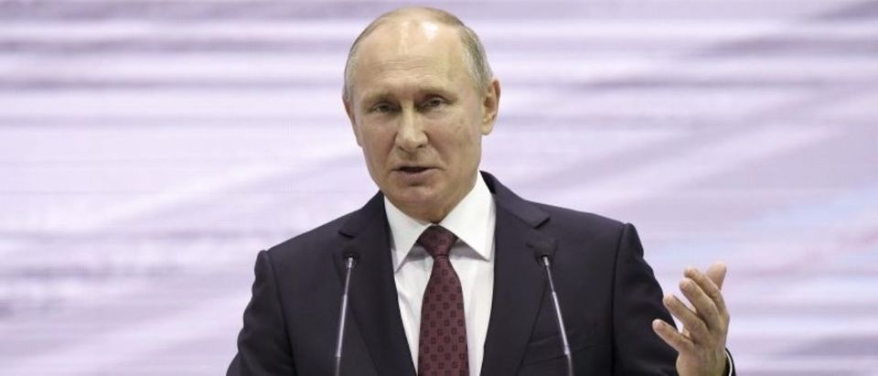 Russian President Putin delivers a speech at the Railway Congress in Moscow
