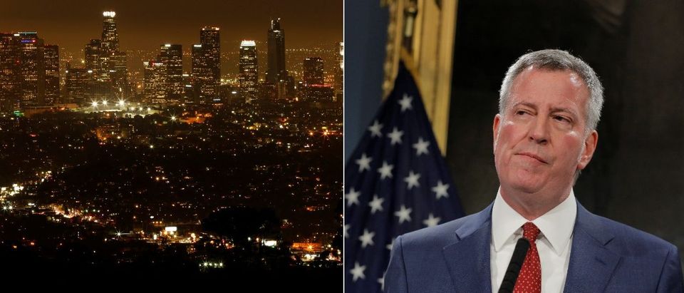 The Los Angeles skyline and New York City Mayor Bill de Blasio (Photos: Reuters)