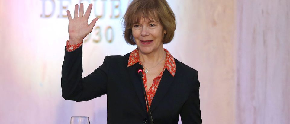 Minnesota Lt. Governor Tina Smith waves to journalists at the end of a news conference in a Hotel in Havana, Cuba, June 22, 2017. REUTERS/Alexandre Meneghini