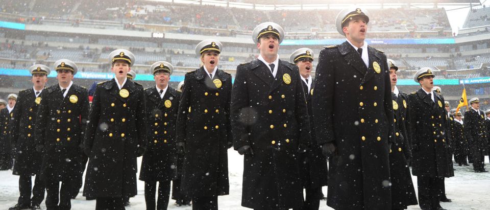 Dec 9, 2017; Philadelphia, PA, USA; The Navy Midshipmen stand on the field in formation before the start of the 118th Army Navy game at Lincoln Financial Field. Mandatory Credit: James Lang-USA TODAY Sports/Reuters