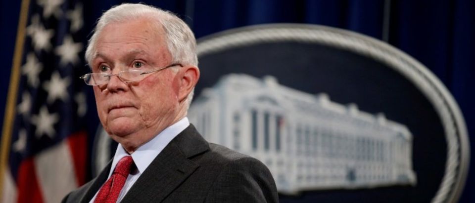 FILE PHOTO: U.S. Attorney General Jeff Sessions holds a news conference at the Department of Justice in Washington