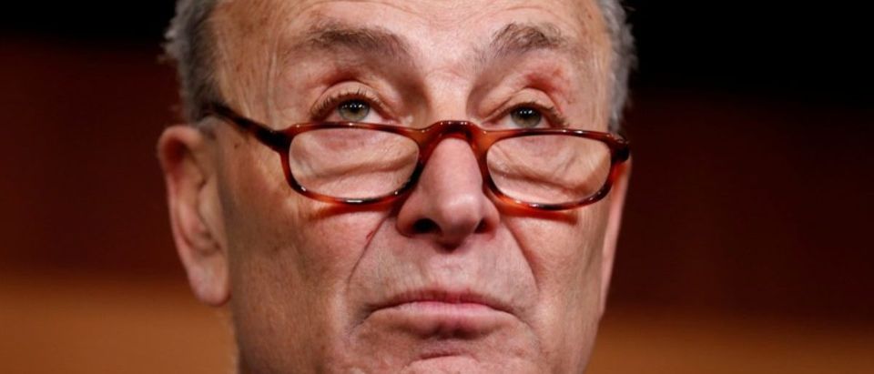 Senate Minority Leader Chuck Schumer (D-NY) speaks during a news conference after President Donald Trump and the U.S. Congress failed to reach a deal on funding for federal agencies in Washington