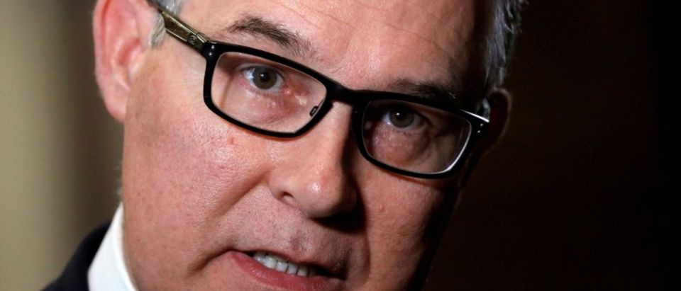 FILE PHOTO: Environmental Protection Agency Administrator Scott Pruitt speaks during an interview with Reuters journalists in Washington, U.S., January 9, 2018. REUTERS/Kevin Lamarque/File Photo | Pruitts Chief Of Staff Eyes Exit
