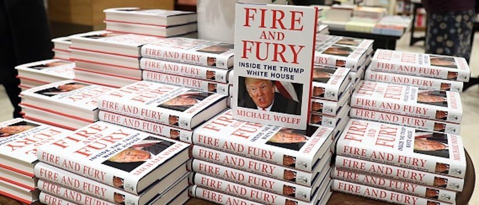LONDON, ENGLAND - JANUARY 09: An in-store display at Waterstone's Piccadilly shows copies of one of the UK's first consignments of 'Fire and Fury: Inside the Trump White House' by Michael Wolff on January 9, 2018 in London, England. (Photo by Neil P. Mockford/Getty Images)