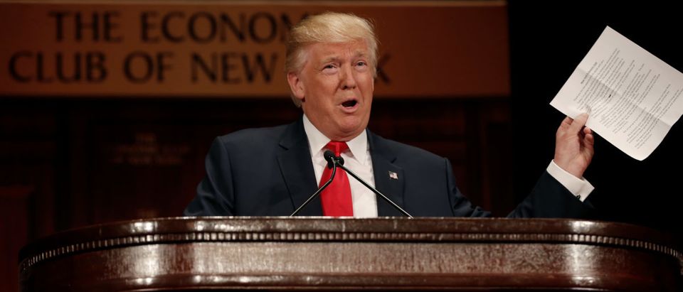 Republican presidential nominee Donald Trump speaks to the Economic Club of New York luncheon in Manhattan