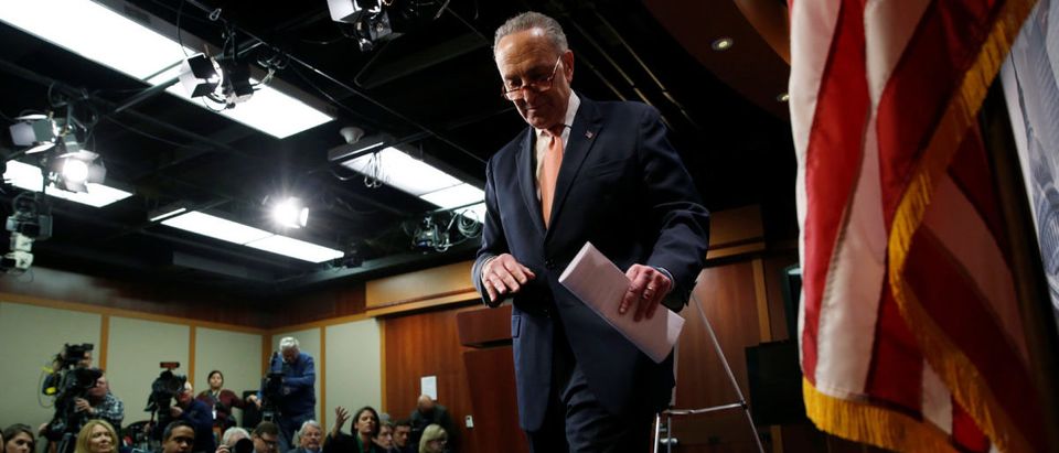 Senate Minority Leader Chuck Schumer (D-NY) attends a news conference after President Donald Trump and the U.S. Congress failed to reach a deal on funding for federal agencies on Capitol Hill in Washington, U.S., January 20, 2018. REUTERS/Joshua Roberts