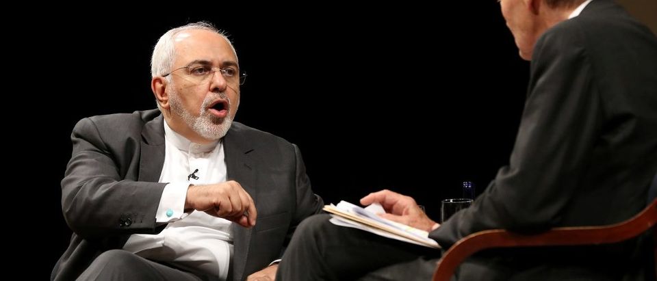 Iran's Foreign Minister Mohammad Javad Zarif addresses Charlie Rose at event in conjunction with the 72nd United Nations General Assembly in Manhattan, New York