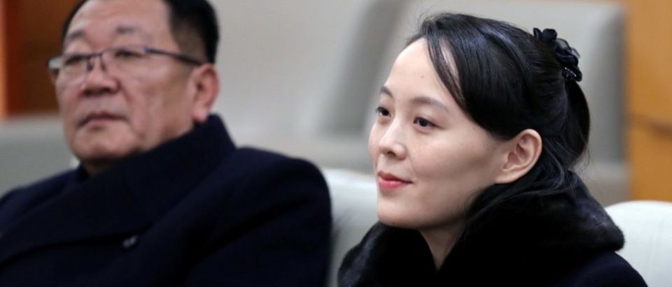 North Korean leader Kim Jong Un's younger sister Kim Yo Jong sits in a meeting room in Incheon