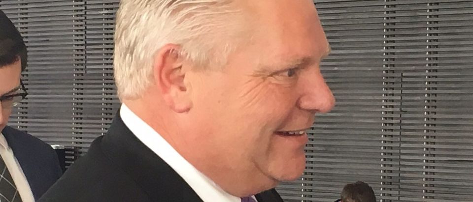 Ontario Progressive Conservative leadership candidate Doug Ford talks to reporters at the Manning Networking Conference, Feb. 9, 2018. (Photo: David Krayden/The Daily Caller)