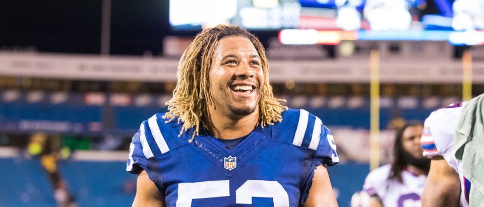 ORCHARD PARK, NY - AUGUST 13: Edwin Jackson #53 of the Indianapolis Colts leaves the field after the game against the Buffalo Bills on August 13, 2016 at Ralph Wilson Stadium in Orchard Park, New York. Indianapolis defeats Buffalo 19-18. (Photo by Brett Carlsen/Getty Images)
