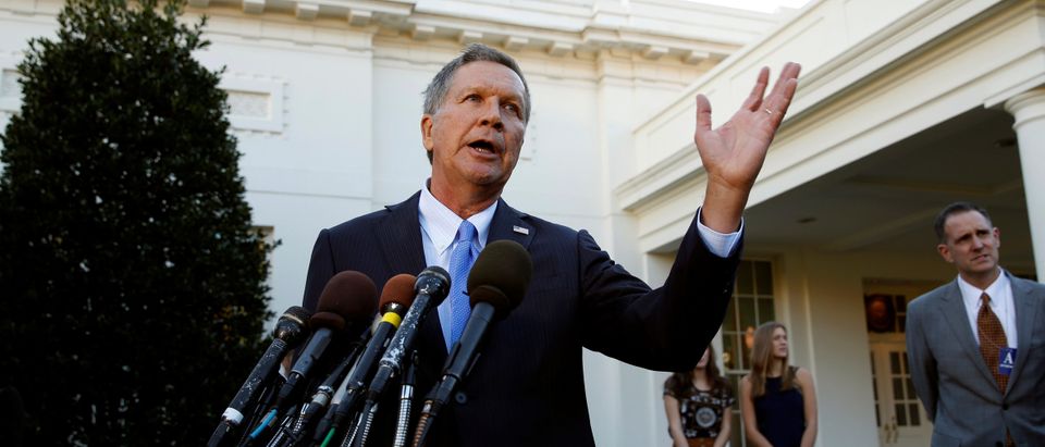 Former candidate Governor John Kasich speaks at the White House in Washington