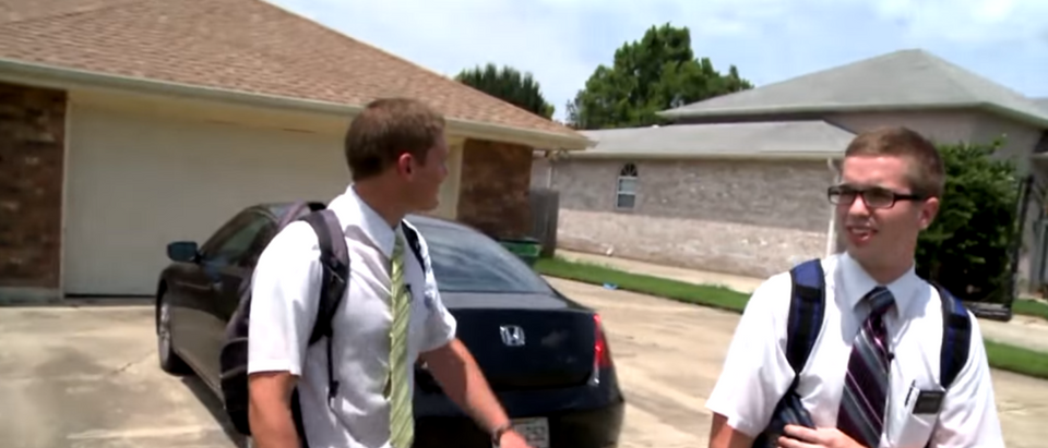 Mormon missionaries venture door to door for the The Church of Jesus Christ of Latter-day Saints. (Photo Credit: YouTube/ABC News)