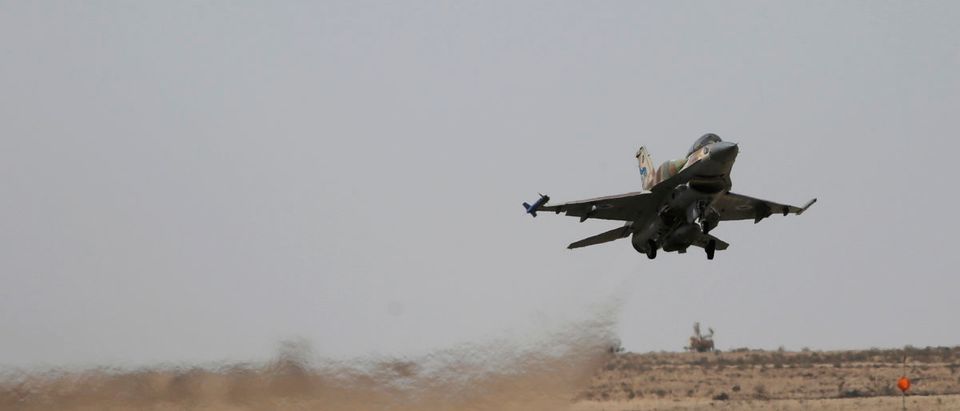 An Israeli F-16 fighter jet takes off at Ramon air base