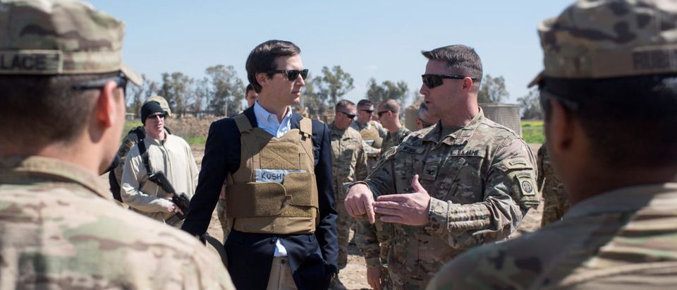Jared Kushner meets with service members at a forward operating base in Iraq