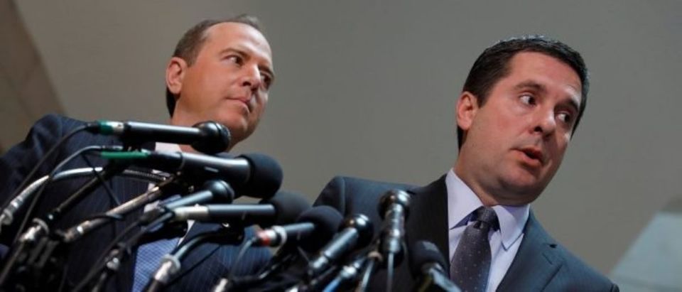 House Select Committee on Intelligence Chairman Rep. Devin Nunes (R-CA) and Ranking Member Rep. Adam Schiff (D-CA) speak with the media about the ongoing Russia investigation on Capitol Hill in Washington, D.C., U.S. March 15, 2017. REUTERS/Aaron P. Bernstein
