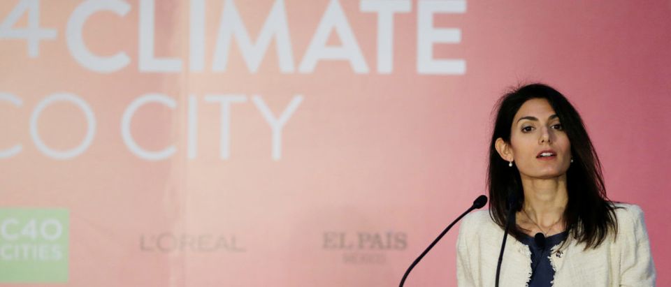 Rome's Mayor Virginia Raggi gives a speech during the Women4Climate conference in Mexico City