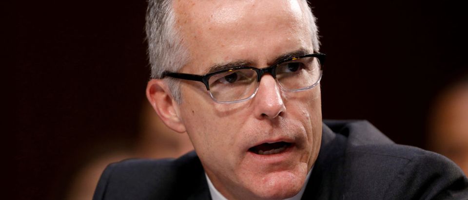 FILE PHOTO: Acting FBI Director Andrew McCabe testifies before a Senate Intelligence Committee hearing on Capitol Hill in Washington