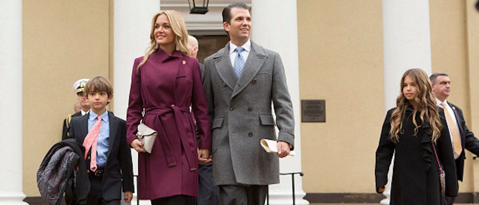 WASHINGTON, DC - JANUARY 20: Donald Trump Jr, with his wife Vanessa and children departs St. John's Church on Inauguration Day on January 20, 2017 in Washington, DC. Donald J. Trump will become the 45th president of the United States today. (Photo by Chris Kleponis - Pool/Getty Images)