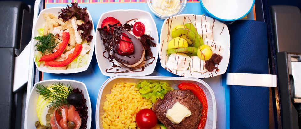 Tray of food on the plane Shutterstock/ StudioSmart