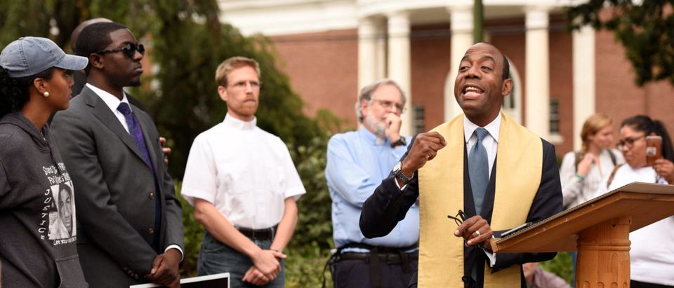 Former president of National Association for the Advancement of Colored People (NAACP) Cornell William Brooks speaks before "Charlottesville to D.C: The March to Confront White Supremacy," a ten-day trek to the nation's capital from Charlottesville, Virginia, U.S. August 28, 2017. REUTERS/Sait Serkan Gurbuz